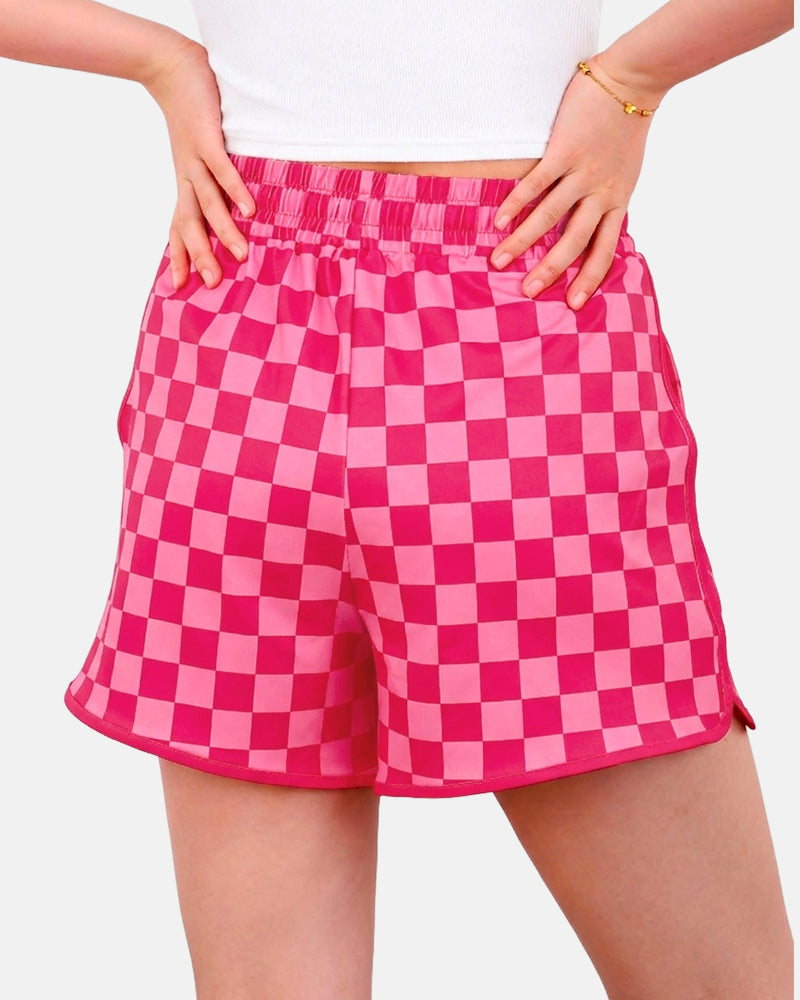 Checkered Drawstring Elastic Waist Casual Shorts with Pockets