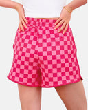 Checkered Drawstring Elastic Waist Casual Shorts with Pockets