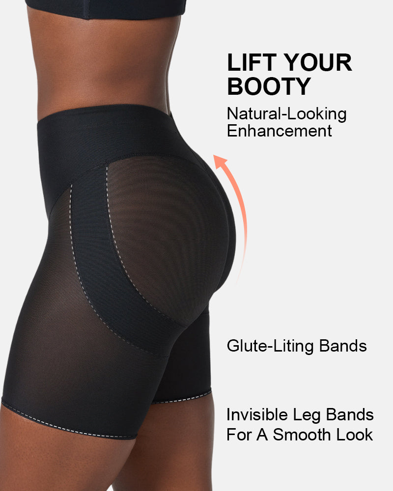 PowerUp Firm Compression Butt Lifter Shaper Shorts with Ruched Seam & Lift Bands