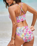 High Waisted U Wire Bikini Set Floral Print Swimsuit
