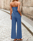 Conjunto de verano de 2 piezas para mujer – Top sin tirantes y pantalón de pierna ancha