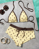 Conjunto de bikini retro de 2 piezas con bloques de color para mujer