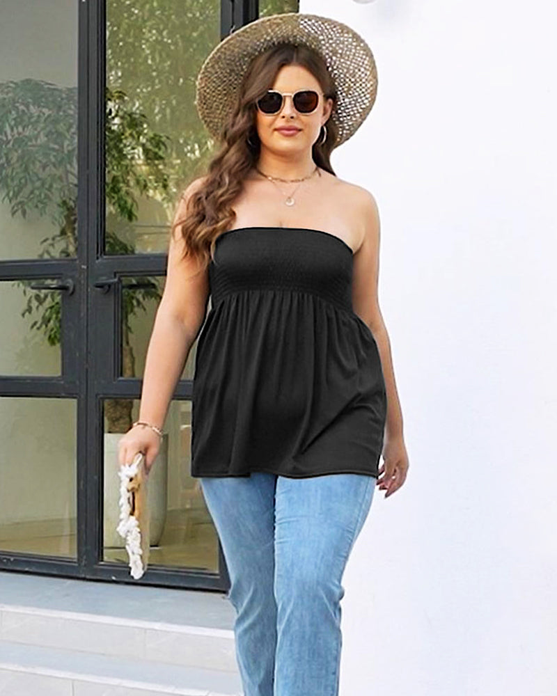 Plus Size Smocked Tube Top with Flowy Hem