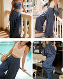 Pantalones Culotte de Lino y Algodón de Cintura Alta y Pierna Ancha para Mujer