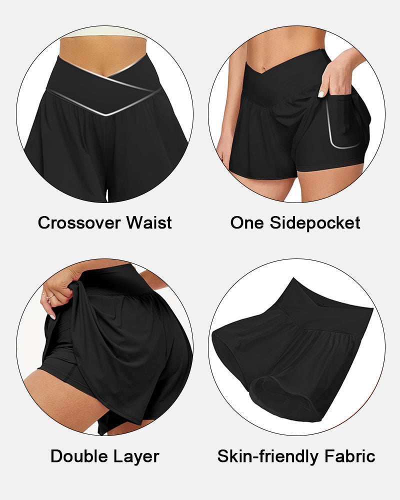 Women 2 in 1 Flowy Athletic Shorts with Pockets