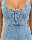 Vestidos midi vaqueros sin mangas con abertura lateral para mujer