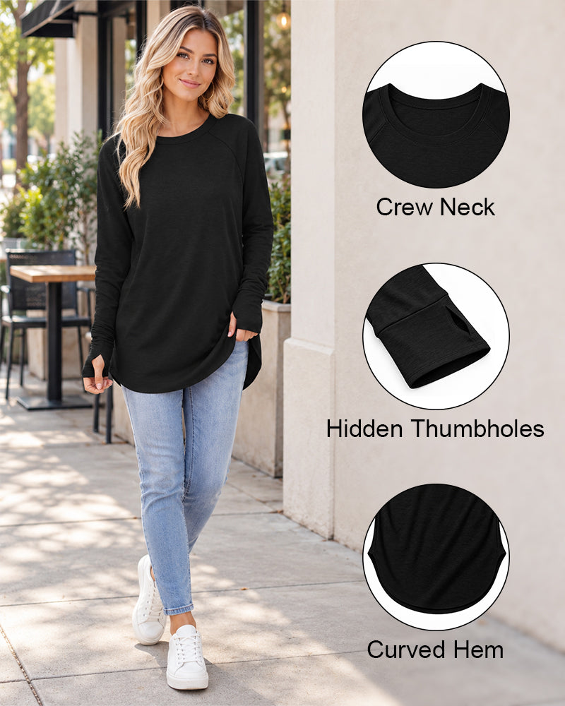 Women Long Sleeve Thumb Hole Crew Neck Tunic Top
