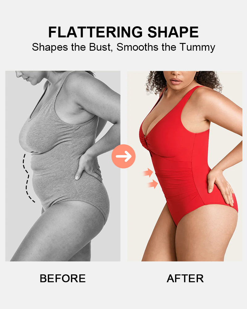 Traje de baño de una pieza con control de abdomen y escote en V profundo