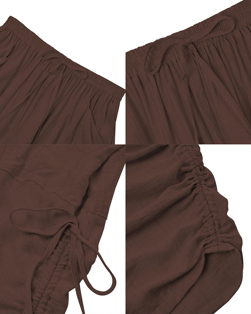 Pantalones de pernera ancha, casuales y de talla grande con ajuste holgado, lazo en la cintura y bolsillos