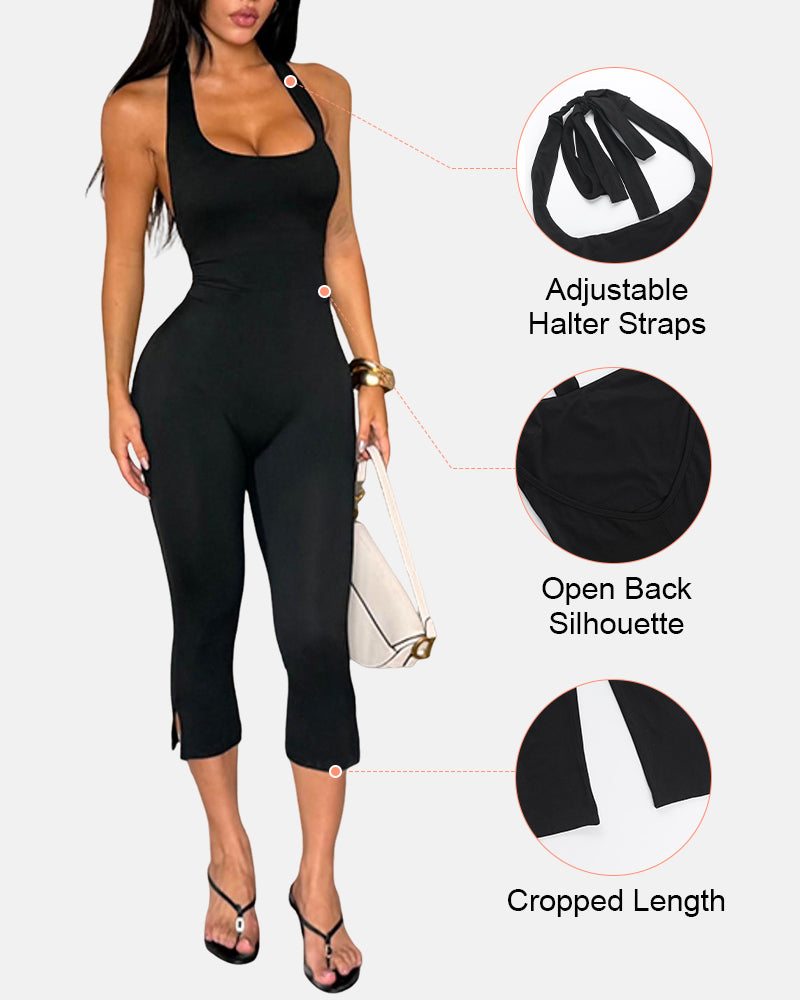Mono ajustado casual con cuello halter sin mangas