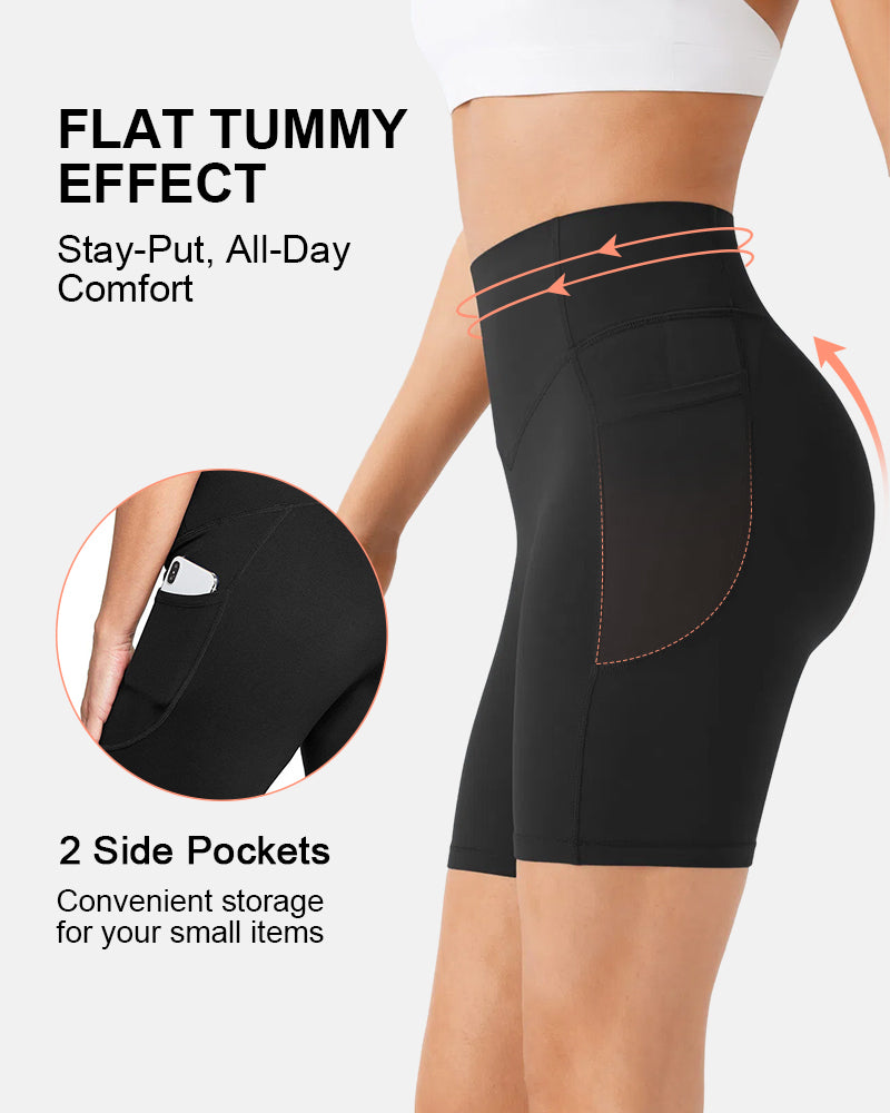 High Waisted Scrunch Butt Lifting Tummy Control Pocket Biker Shorts