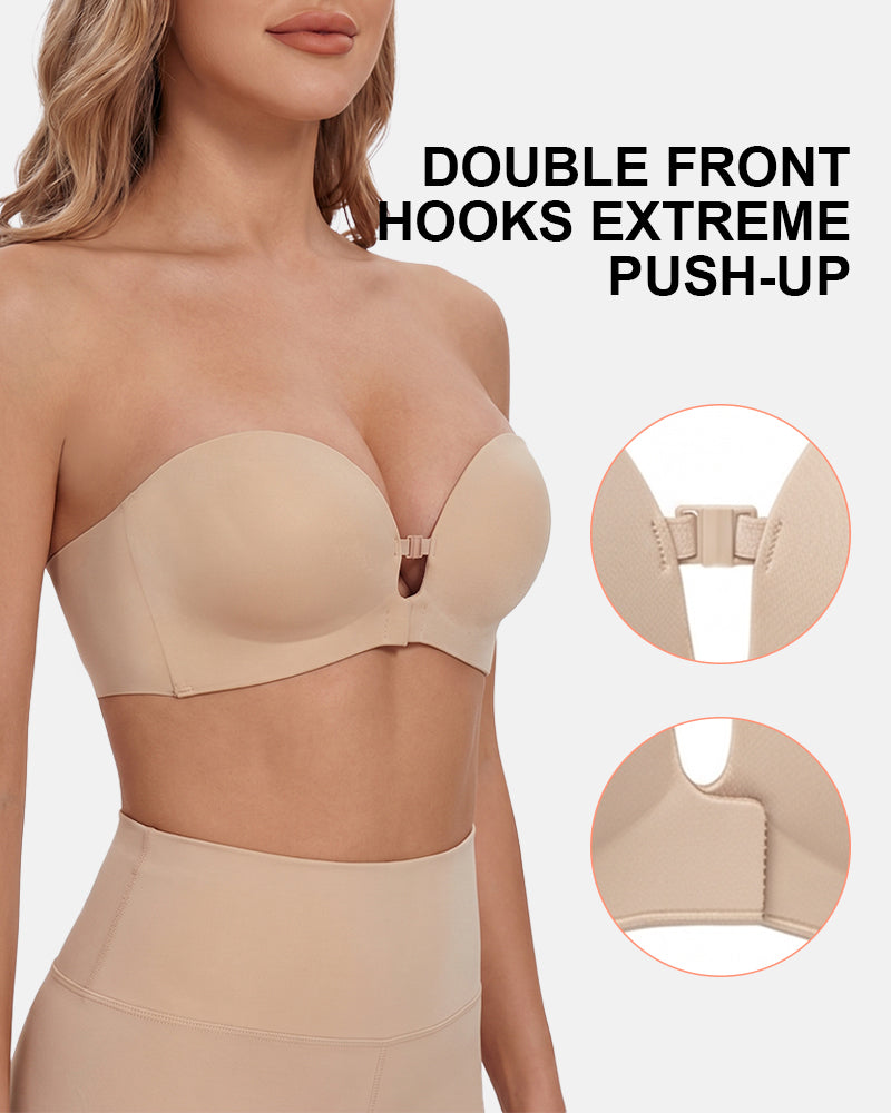 Strapless Front Closure Bra with Push Up Padded - Supportive & Seamless