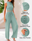 Conjunto de punto acanalado de 2 piezas – Top corto sin mangas y pantalones de pierna ancha