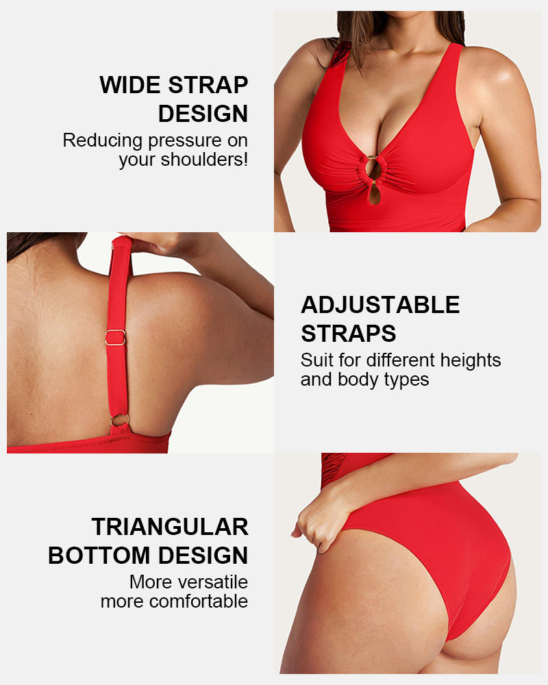 Traje de baño de una pieza con control de abdomen y escote en V profundo