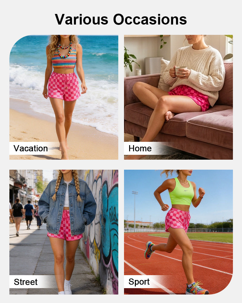 Checkered Drawstring Elastic Waist Casual Shorts with Pockets