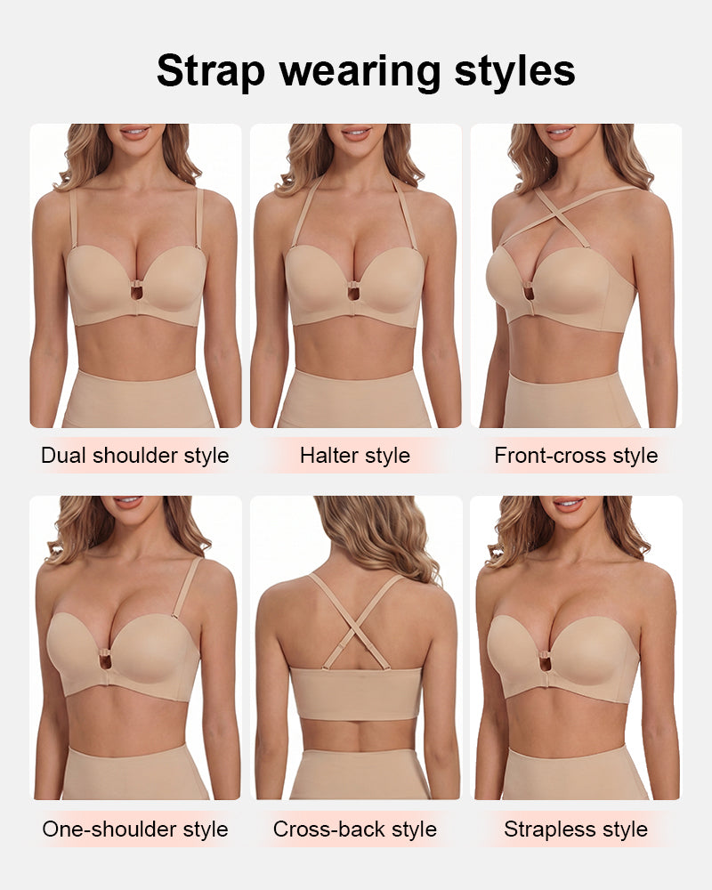 Strapless Front Closure Bra with Push Up Padded - Supportive & Seamless