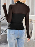 Sparkle Mesh Sheer Long Sleeve Ruched Top