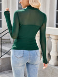 Sparkle Mesh Sheer Long Sleeve Ruched Top