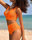 Textured Twist Front High-Waisted Bikini Set