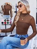 Sparkle Mesh Sheer Long Sleeve Ruched Top