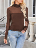 Sparkle Mesh Sheer Long Sleeve Ruched Top
