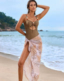 New Glossy Beaded One Piece Swimsuit with Cover Up Sarong