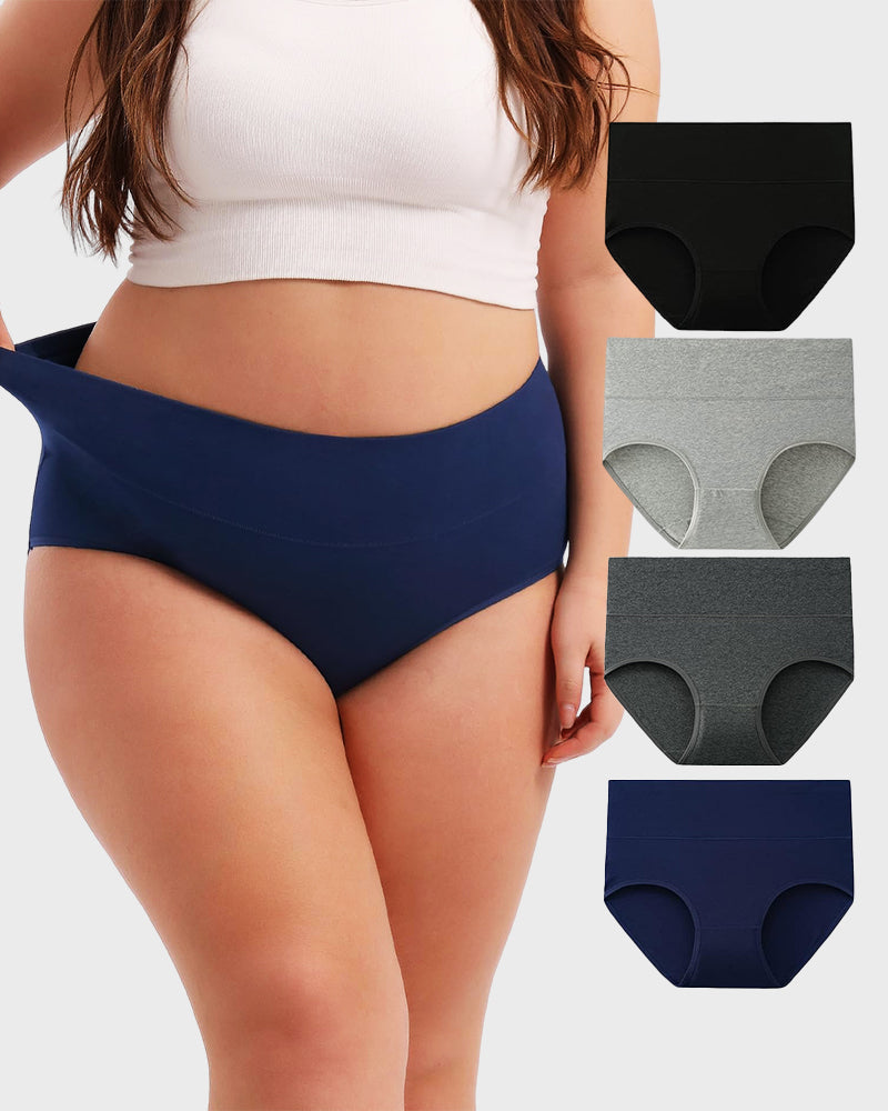 Women's Plus Size Cotton High Waisted Briefs 4-Pack