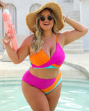 Color Block Criss Cross Full Coverage Bikini Sets