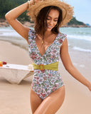 Ruffle Waistband Back Tie One-piece Swimsuit