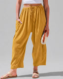 Pantalones harén de pernera ancha para mujer, informales, holgados, con cordón, para verano, con bolsillos