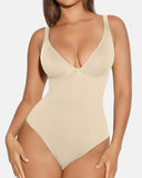 Deep V Neck Tummy Control Thong Bodysuit