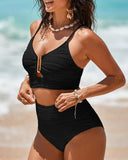 U-Wire Cutout Swimsuit High Waisted Textured Bikini Set