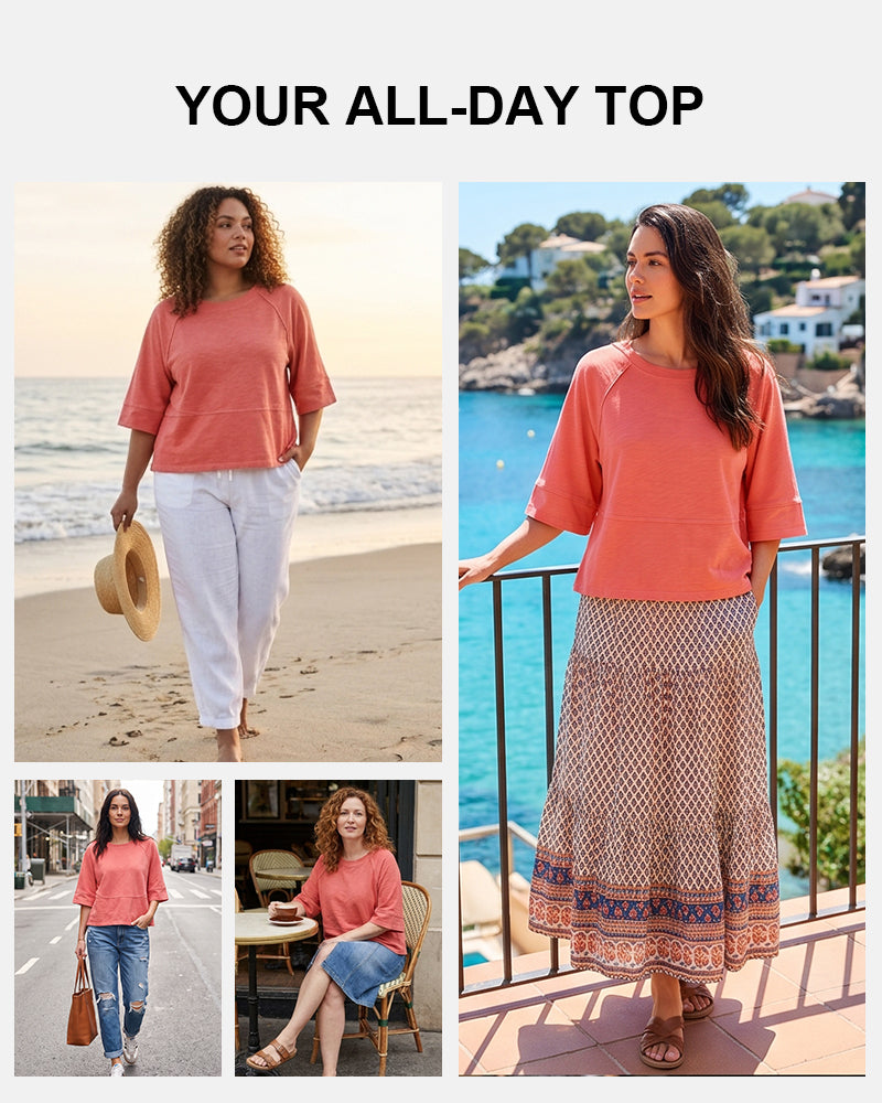Crewneck Batwing Half Sleeve Solid Color T-Shirts
