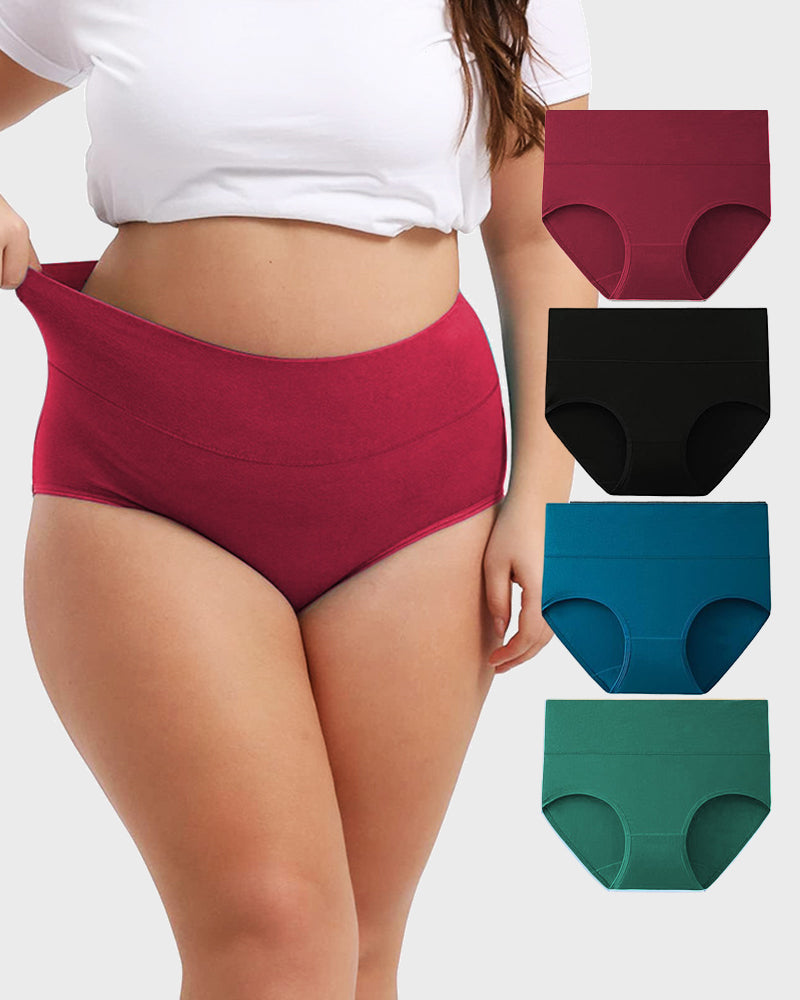 Women's Plus Size Cotton High Waisted Briefs 4-Pack
