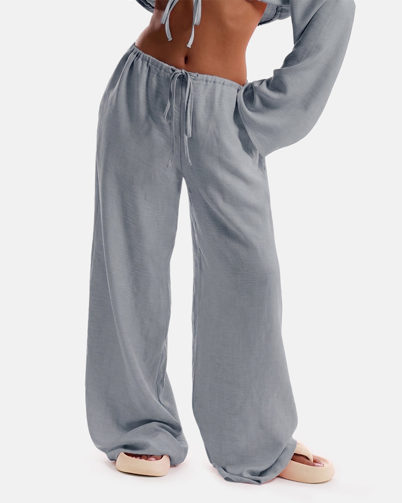 Women's Solid Pocket Pants Wide Leg