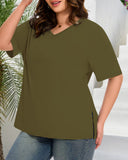 Longer Sleeve Plus Size V-Neck T-Shirt — Covers Your Arms & Hides Your Belly