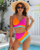 Color Block Criss Cross Full Coverage Bikini Sets