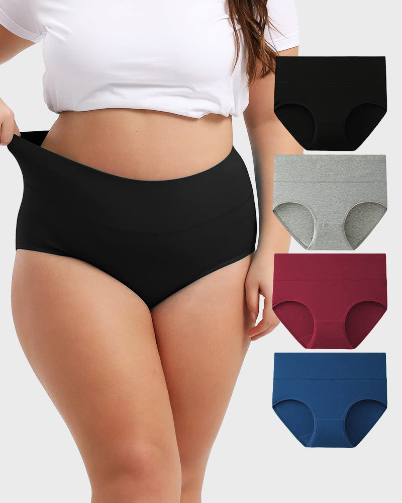 Women's Plus Size Cotton High Waisted Briefs 4-Pack