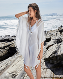 Crochet V-Neck Tassel Cover-Up Dress