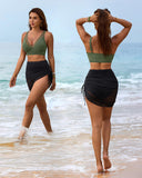 Sarong Wraps Bathing Suits Womens High Waisted Tummy Control Bikini Sets