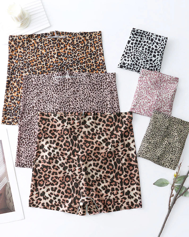 Leopard Seamless Mid-Rise Ice Silk Boyshorts 6-Pack