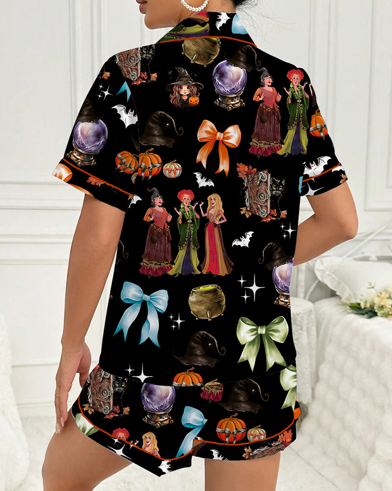 Spooky & Luxe: 2025 Retro Halloween Silk Satin Pajama Set