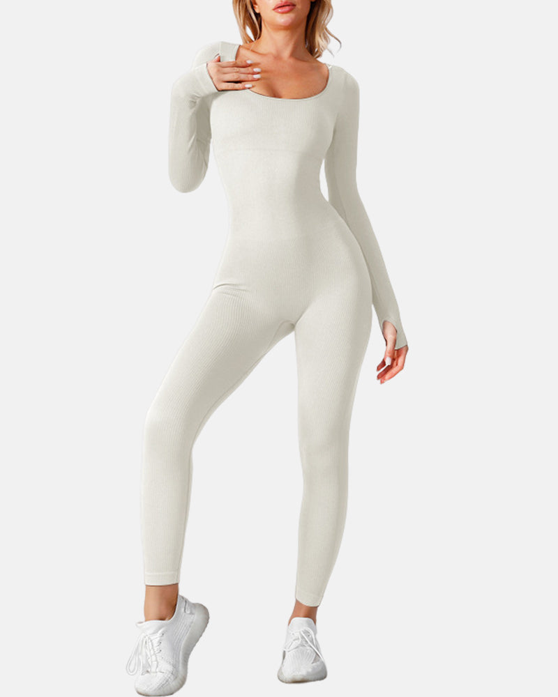 Stretchy Ribbed Seamless Jumpsuit with Integrated Support