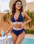 High Waisted Tummy Control Color Block Bikini Sets