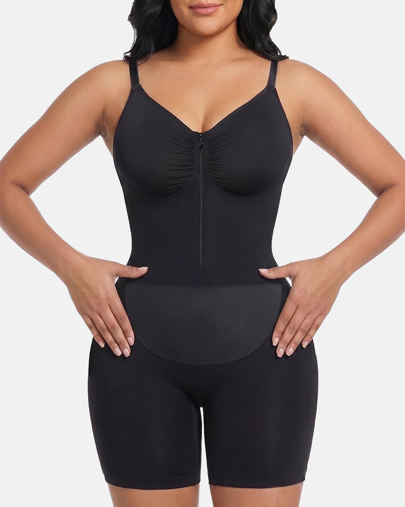 Seamless Zip-Up Bodysuit with Bonded Panel for Tummy Control