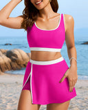 Conjunto de bikini de bloques de color con falda de baño con abertura lateral