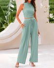 Conjunto de punto acanalado de 2 piezas – Top corto sin mangas y pantalones de pierna ancha