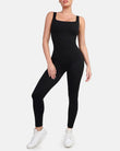 Square Neck Thigh Slimming Workout Jumpsuit