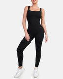 Square Neck Thigh Slimming Workout Jumpsuit
