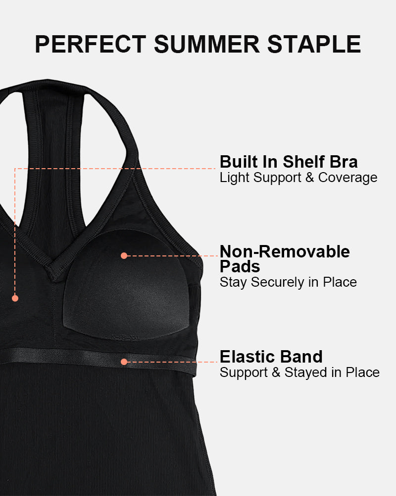 V Neck Tank Tops with Built-in Shelf Bra
